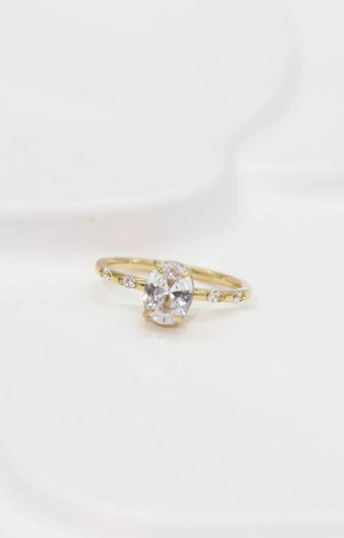 Bague de promesse dorée pierre ovale acier inoxydable | Lilou Bohème