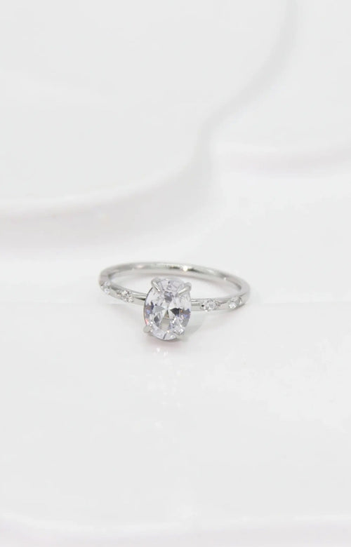 Bague de promesse argentée pierre ovale acier inoxydable | Lilou Bohème