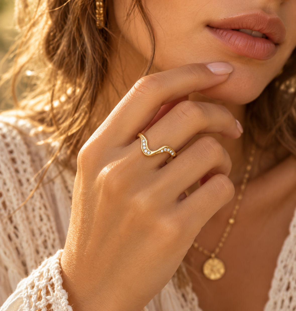 Bague vague dorée réglable acier inoxydable | Lilou Bohème