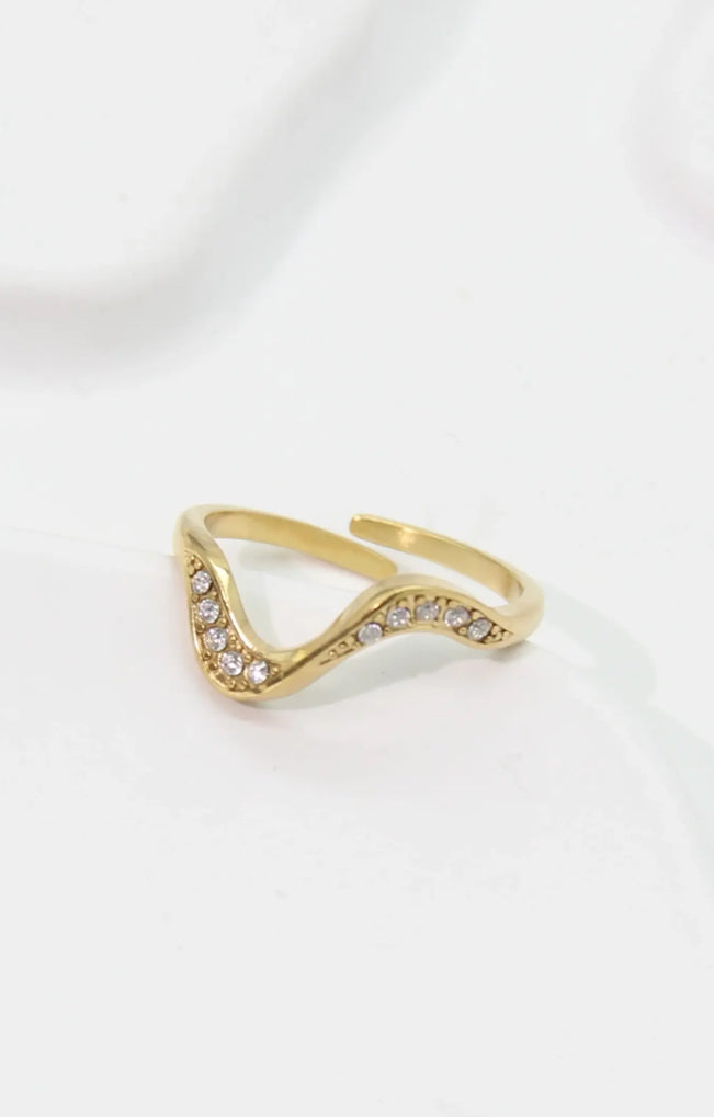 Bague vague dorée réglable acier inoxydable | Lilou Bohème