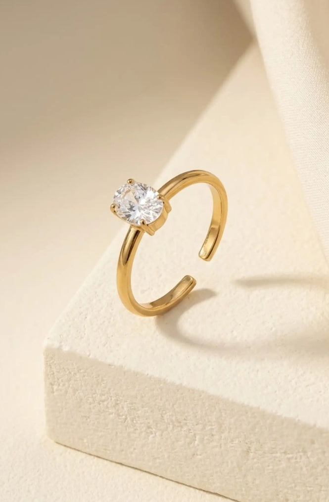 Bague de promesse solitaire dorée réglable acier inoxydable | Lilou Bohème