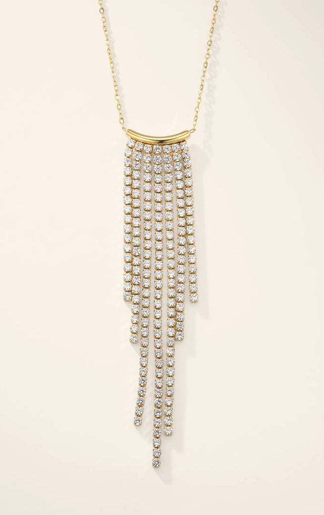 Collier Cascade Strass en Acier Inoxydable Doré