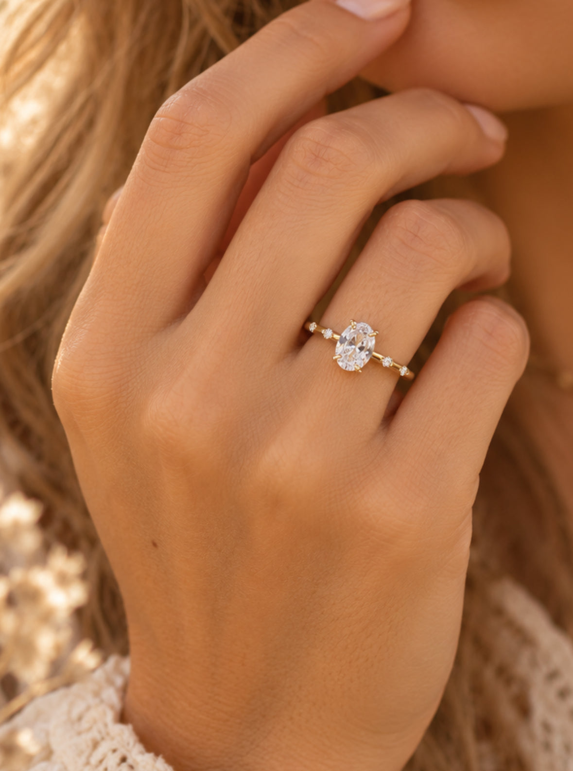 Bague de promesse dorée pierre ovale acier inoxydable | Lilou Bohème