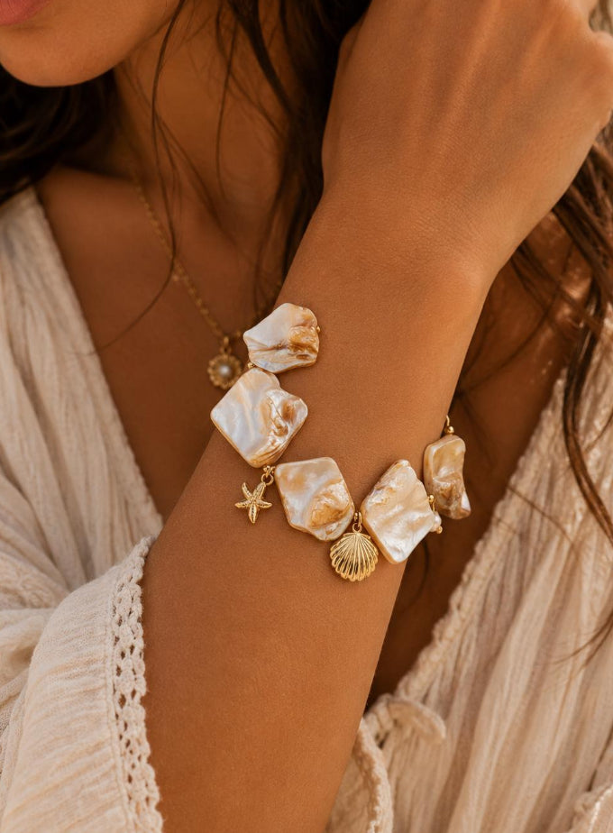 Bracelet nacré femme acier inoxydable doré | Lilou Bohème