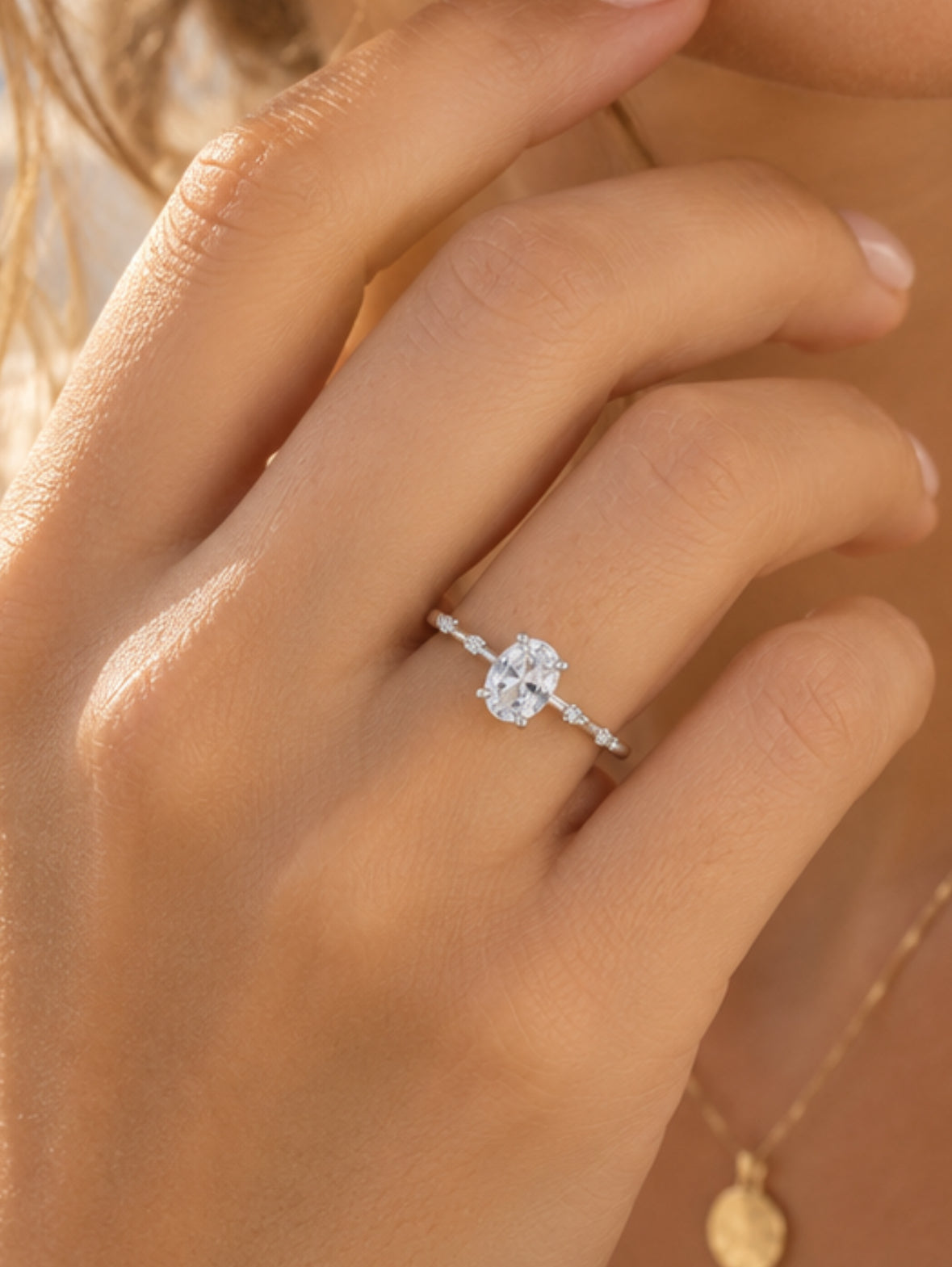 Bague de promesse argentée pierre ovale acier inoxydable | Lilou Bohème