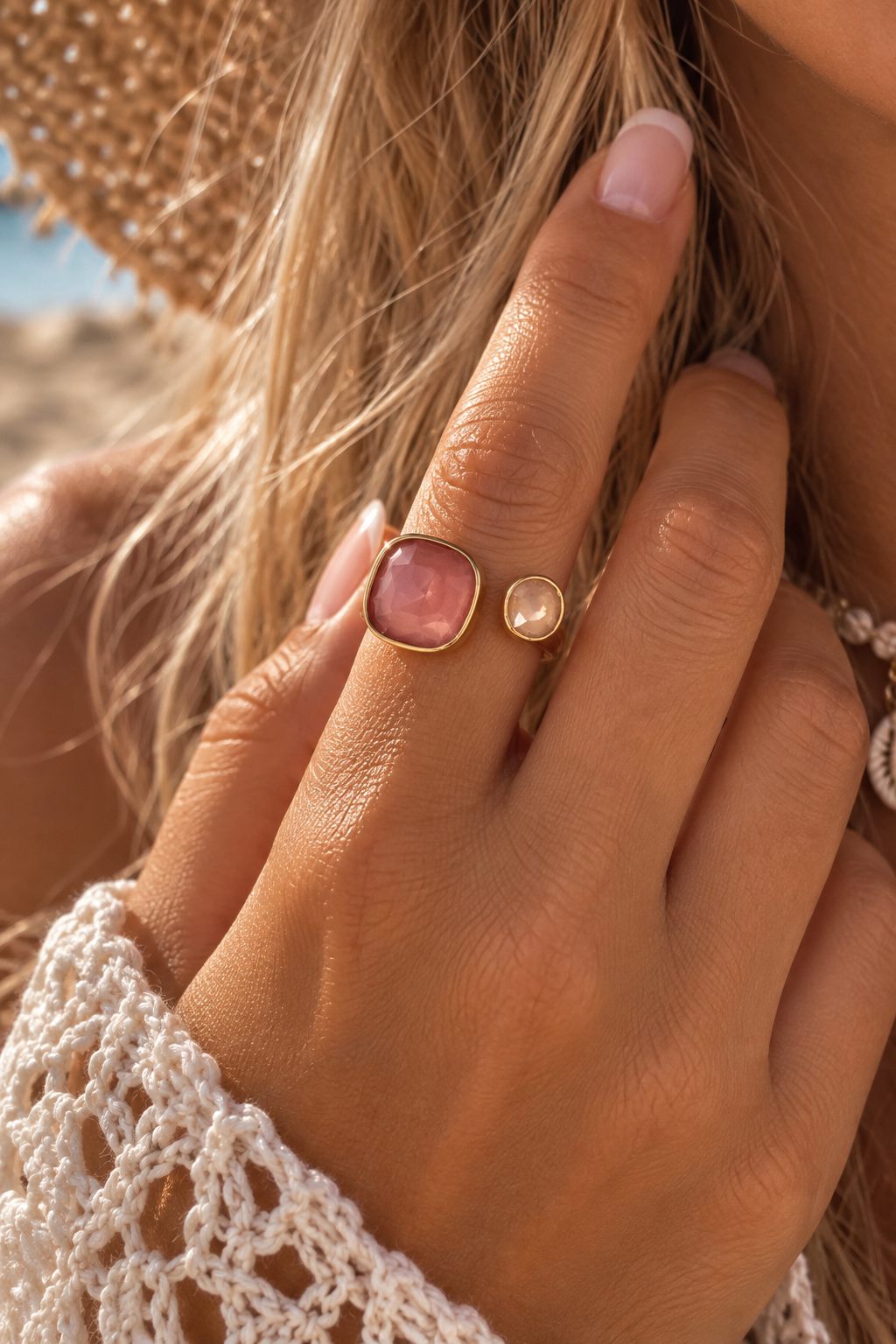 Bague Rosalia Rose en Acier Inoxydable – Réglable