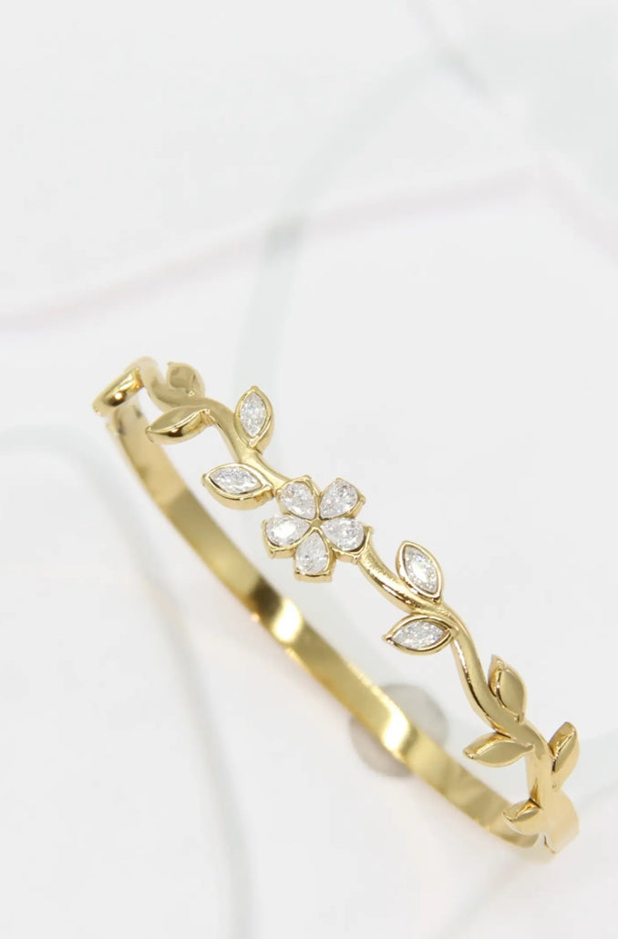 Bracelet jonc fleur doré acier inoxydable | Lilou Bohème