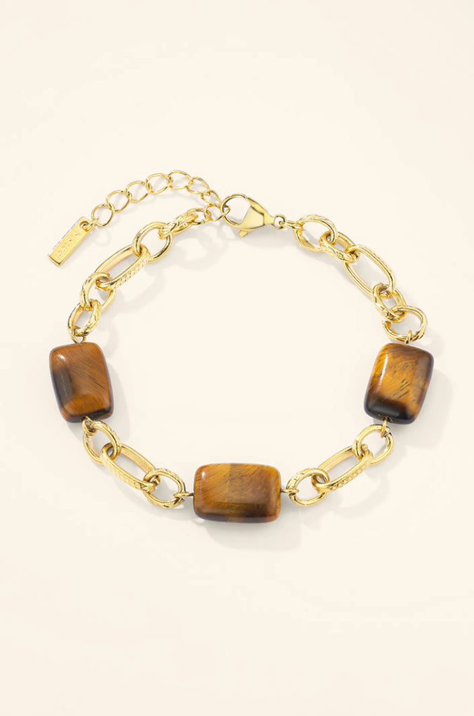 Bracelet Œil de Tigre Pierre Naturelle & Acier Inoxydable | Lilou Bohème