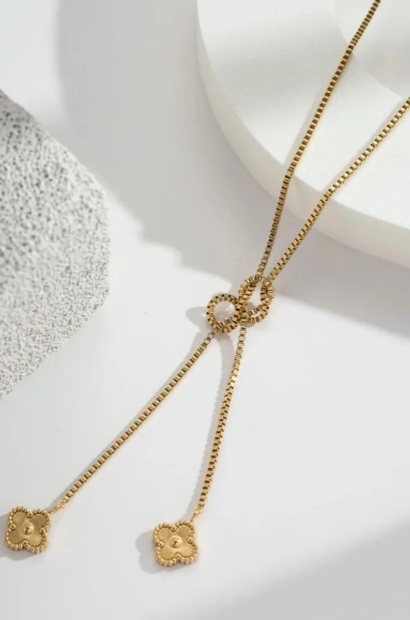 Collier Cravate Doré Trèfles Femme acier inoxydable