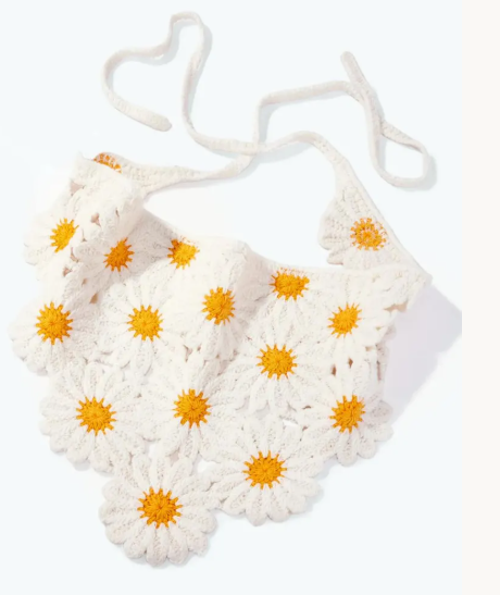 Bandana Crochet Marguerites Femme 100 % Coton