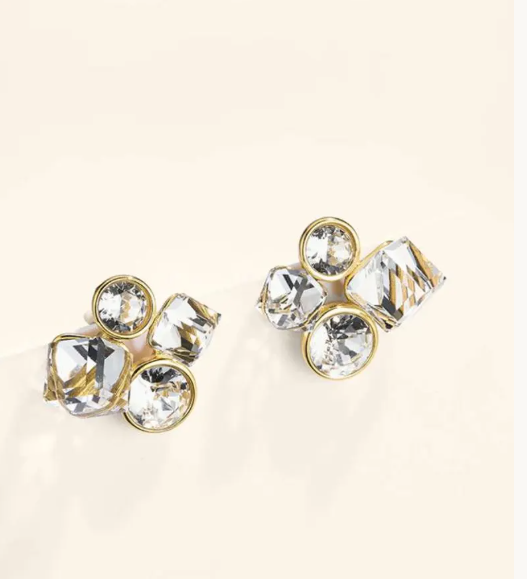 Boucles d’Oreilles Pierres Transparentes en Acier Inoxydable