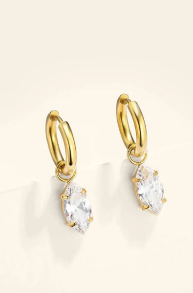 Boucles d’Oreilles Dorées Pierre Ovale en Acier Inoxydable