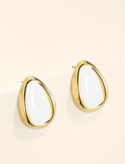 Boucles d’Oreilles Blanches et Dorées en Acier Inoxydable