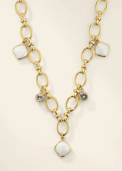 Collier Doré Gros Maillons Effet Nacré en Acier Inoxydable
