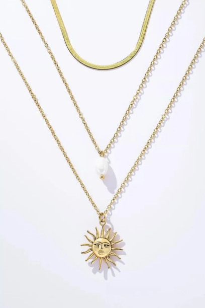 Collier Multi-Rangs Soleil Doré en Acier Inoxydable