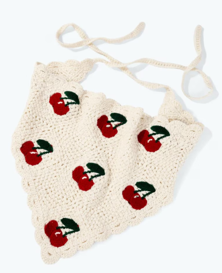 Bandana Crochet Cerises Femme 100 % Coton