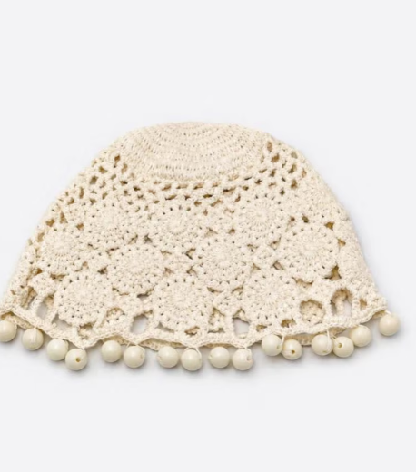 Bonnet Crochet Bohème à Perles 100 % Coton