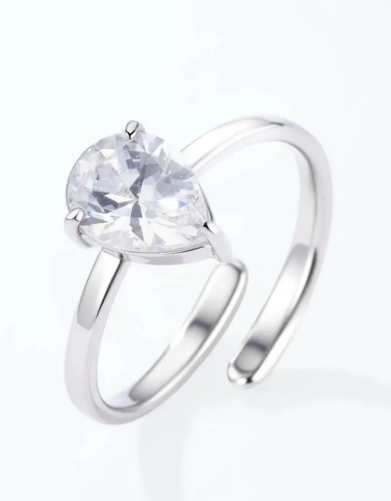 Bague Réglable Argentée Pierre Goutte en Acier Inoxydable