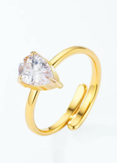 Bague Réglable Dorée Pierre Goutte en Acier Inoxydable