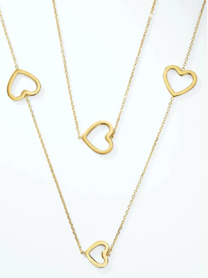Collier Long Cœurs Dorés Femme en Acier Inoxydable