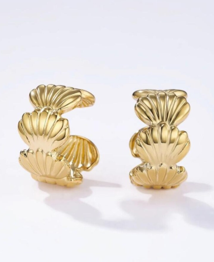 Earcuff Coquillage Doré Sans Perçage en Acier Inoxydable