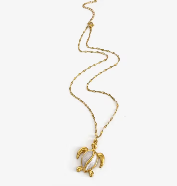 Collier Tortue Marine Doré en Acier Inoxydable