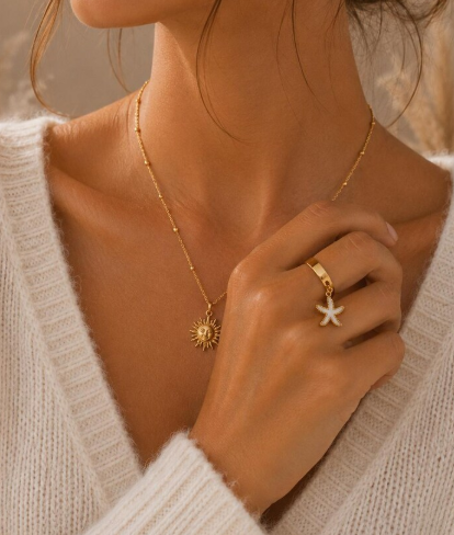 Bague Réglable Étoile de Mer Dorée en Acier Inoxydable
