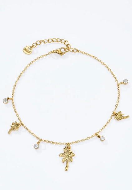 Bracelet de Cheville Palmiers Dorés en Acier Inoxydable