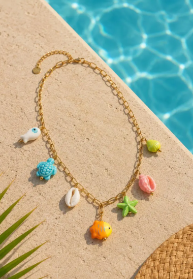 Collier Charms Océan Colorés en Acier Inoxydable