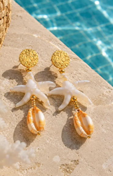 Boucles d’Oreilles Étoile de Mer & Coquillage  Acier Inoxydable