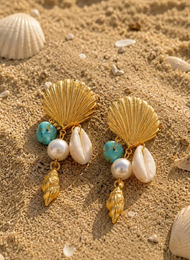 Boucles d’Oreilles Coquillages Dorées en Acier Inoxydable