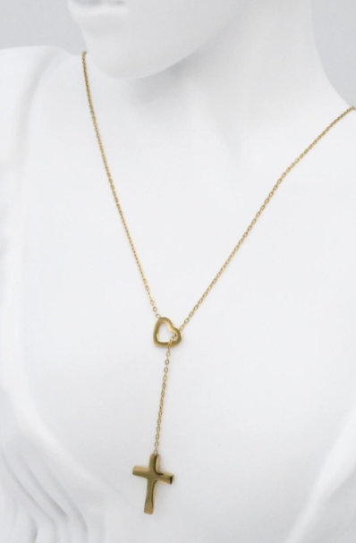 Collier Croix Dorée Femme en Acier Inoxydable
