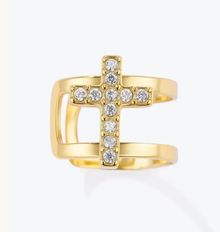 Earcuff Croix Strass Doré Sans Perçage en Acier Inoxydable