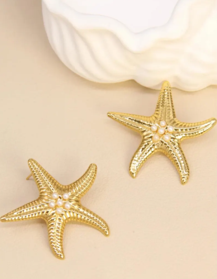 Boucles d’Oreilles Étoile de Mer en Acier Inoxydable Doré