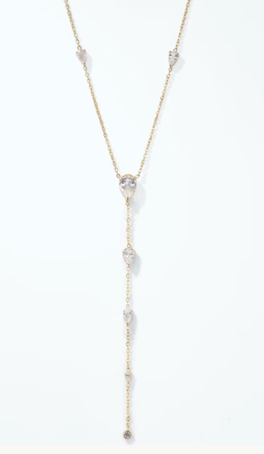Collier en Y Doré avec Pierres – Acier Inoxydable