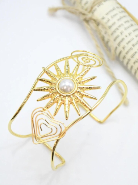 Bracelet Manchette Soleil Doré en Acier Inoxydable