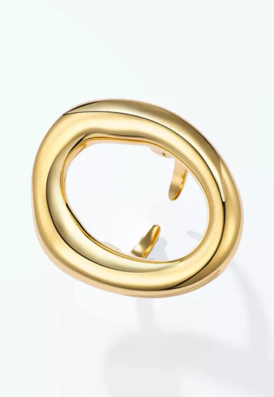 Bague Ovale Dorée Réglable en Acier Inoxydable