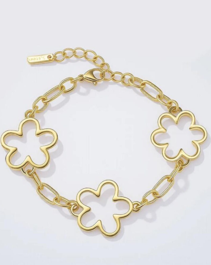 Bracelet Fleurs Dorées Femme en Acier Inoxydable