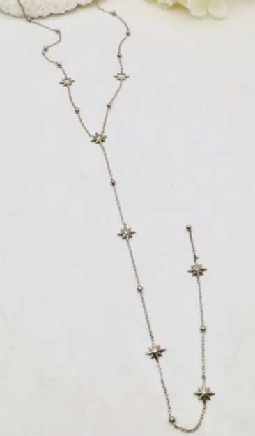 Collier Cravate Étoiles Argenté en Acier Inoxydable