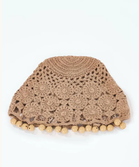 Bonnet Crochet Beige 100% Coton – Femme Bohème