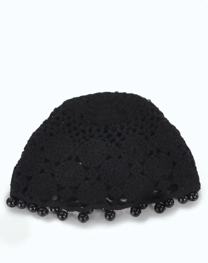Bonnet Crochet Noir 100% Coton – Femme Bohème