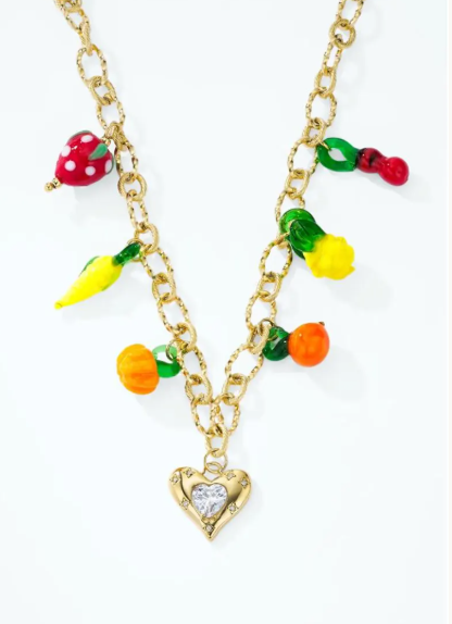 Collier Fruits & Cœur en Acier Inoxydable Doré