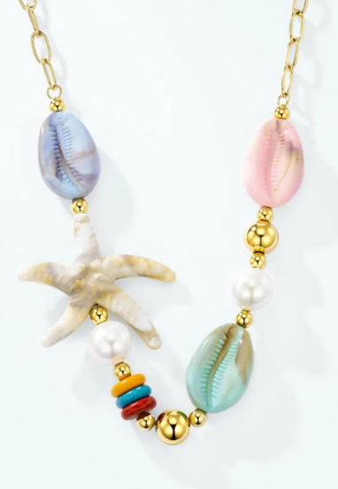 Collier Coquillages & Étoile de Mer en Acier Inoxydable