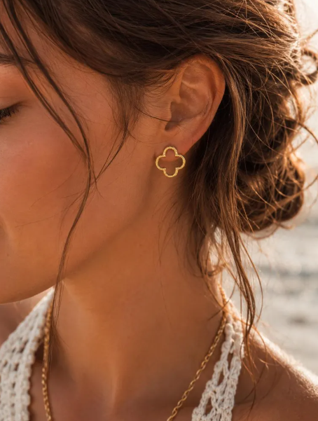 Boucles d’Oreilles Trèfle Doré en Acier Inoxydable