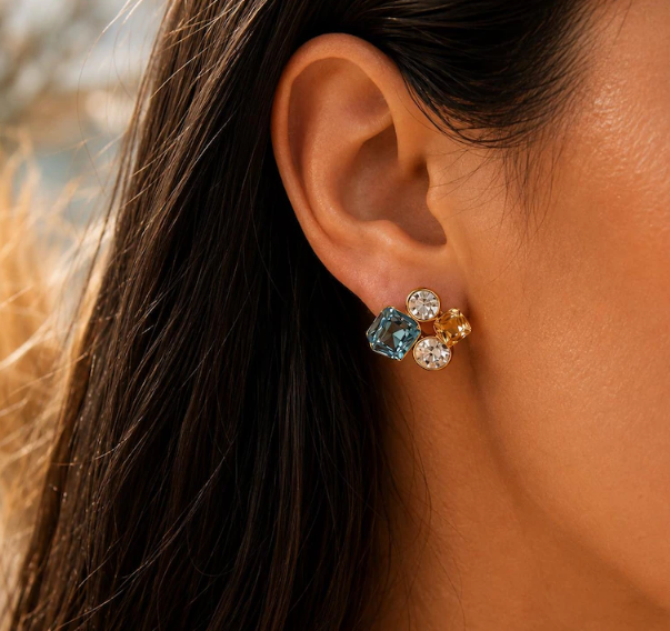 Boucles d’Oreilles Pierres Colorées en Acier Inoxydable