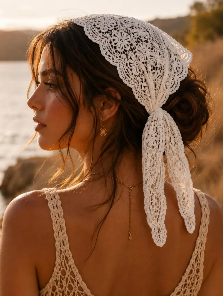 Foulard Crochet Blanc Femme 100 % Coton
