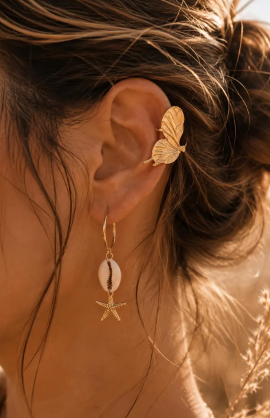 Earcuff Papillon Doré Sans Perçage en Acier Inoxydable