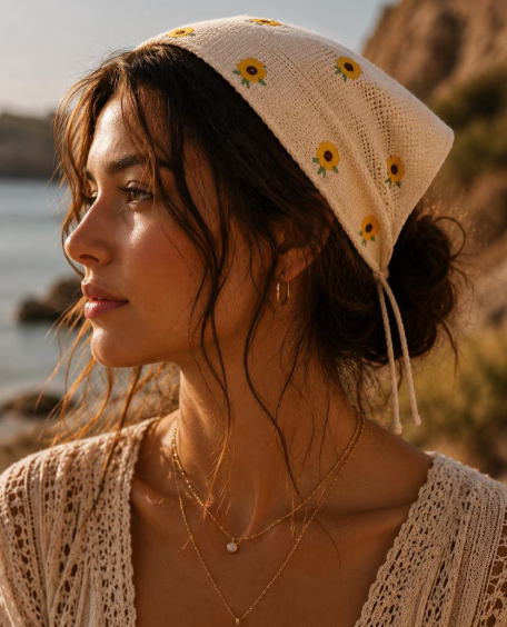 Bandana Crochet Tournesols 100 % Coton