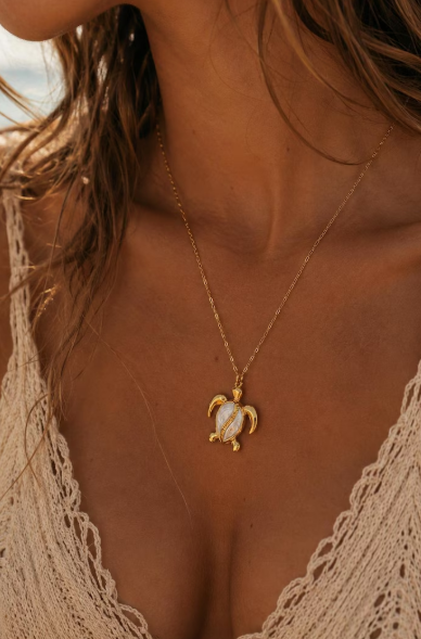 Collier Tortue Marine Doré en Acier Inoxydable