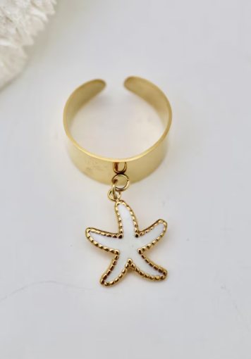 Bague Réglable Étoile de Mer Dorée en Acier Inoxydable